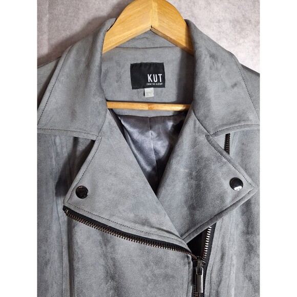 KUT FROM THE KLOTH Faux Suede Eveline Jacket Gray Women's Sz M Moto Biker Grunge - Picture 6 of 11